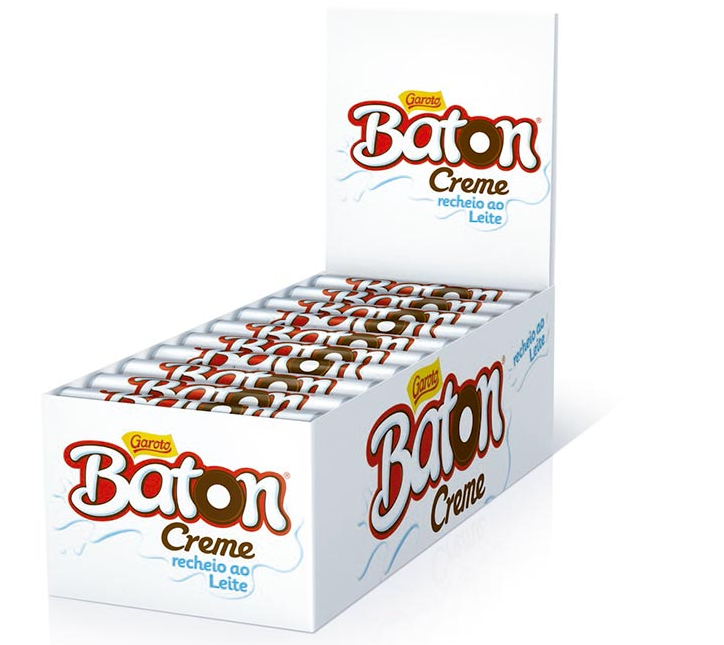 Baton Chocolate Bastão Creme Recheio ao Leite Caixa (480g).